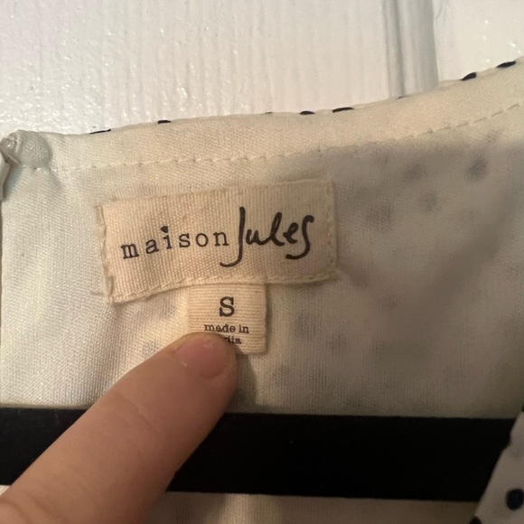 S womens maison Jules boutique polka dot spotted white black dress v neck lined - Picture 8 of 9